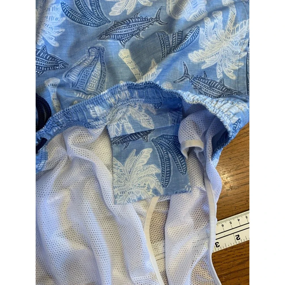 Vineyard Vines Mens Swim Trunks XL Beach Tropical Fish Seashells Palm Trees Blue